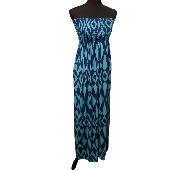 💚Blue/Green Strapless Maxi Dress💚Size M/L - Picture 2 of 7